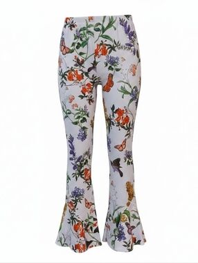 Travel Elements -NWOT White Travel Pants With Butterfly's, Birds, Flowers, Small